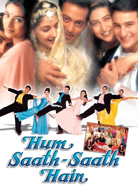 Hum Saath-Saath Hain: We Stand United (1999) Hum Saath Saath Hain Poster, Hum Saath Saath Hain Aesthetic, Hum Saath Saath Hain, Happy New Year Movie, Bollywood Night, Rich Girl Style, Attitude Status Girls, New Movies To Watch, Bollywood Posters