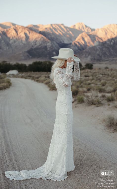 Crochet Train, Yellowstone Wedding, Luxe Wedding Dress, Bohemian Gown, Winery Wedding Venue, Bohemian Luxe, Long Sleeve Crochet, Cowgirl Wedding, Western Wedding Dresses