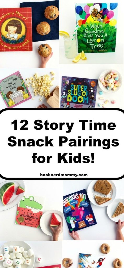 12 Easy and Fun Story Time Snack Ideas for Kids · Book Nerd Mommy Picture Book Inspired Snacks, Children's Book Activities, Book Inspired Snacks, Literary Snack Idea, Book Theme Snacks, Literacy Snack Ideas, Storybook Snacks, Preschool Snack Ideas For Classroom, Reading Snacks