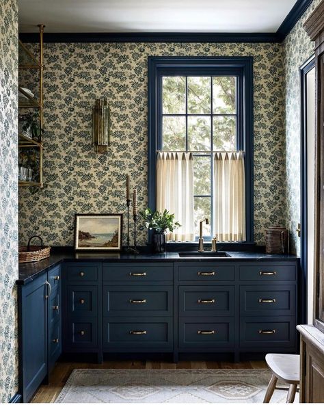 Monday Inspiration 10.2.2023 — jenna sais quoi Moody Blue Kitchen, Blue Kitchen Cabinets Ideas, 1950s Kitchen Remodel, Farmhouse Blue, Light Blue Kitchens, Kitchen Cabinets Ideas, Wooden Countertops, Industrial Style Kitchen, Blue Kitchen Cabinets