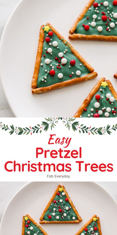 Christmas Cookie Pretzels, Pretzels Christmas, Christmas Kid Food Ideas, Holiday Baking With Kids, Pretzel Christmas Trees, Pretzel Treats Christmas, Christmas Tree Treats For Kids, Christmas Food Projects For Kids, Holiday Baking For Kids