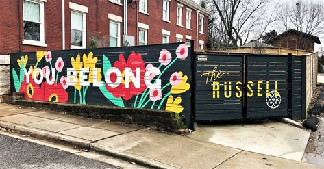 You Belong (at The Russell) by I Saw the Sign #nashville #mural #publicart #streetart #urbanart #wallart #fence #church #hotel Church Exterior, Nashville Art, The Si, East Nashville, Old Churches, Churches Of Christ, Public Art, Stained Glass Windows, Urban Art