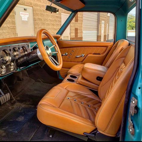 TMI Products on Instagram: “@pall0 of @tre5customs has one of our favorite TMI interiors in his C10 simply based off how unique  the color scheme is.  The sail orange…” Custom Leather Truck Interior, Chevy 3100 Interior, C10 Interior 73-87, 1972 Chevy Truck C10 Interior, C10 Interior, C10 Interior 67-72, C10 Chevy Truck 73-87 Custom Interior, Cool Car Drawings, Truck Interior