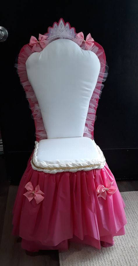 Super happy with how this princess chair turned out Princess Chair Decorations, Princess Chairs Ideas, Princess Chair Diy, Princess Chair, Birthday Chair, Queen Chair, Kindergarten Graduation Party, Royal Chair, Castle Party