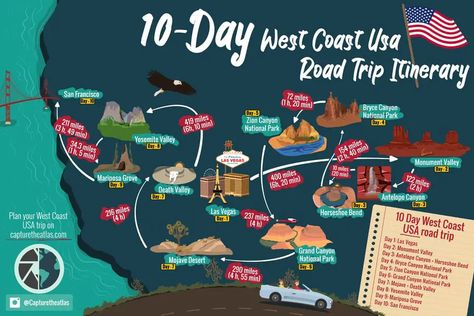 Best Itinerary for a West Coast USA self drive holidays: 10-day road trip Usa Road Trip Map, West Coast Road Trip Itinerary, Usa Road Trip, Road Trip Map, West Coast Road Trip, Itinerary Planning, National Park Road Trip, Us Road Trip, Travel Route