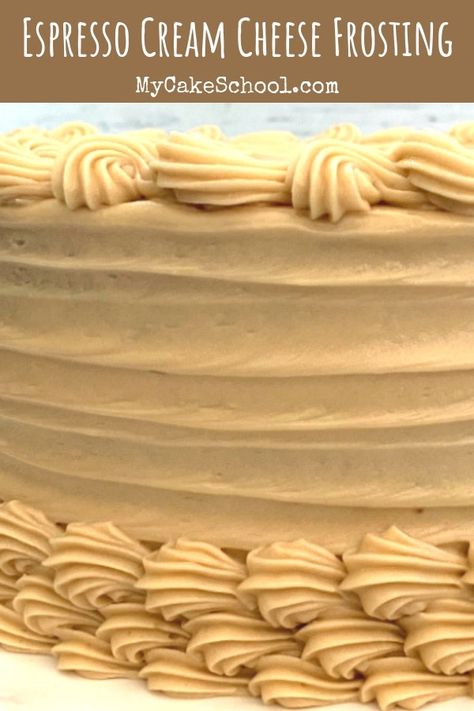 Coffee Lovers! This Espresso Cream Cheese Frosting recipe tastes AMAZING and is so easy to make! We love it with chocolate cakes, mocha, gingerbread cake, caramel, and more!  #espresso #espressocreamcheesefrosting #creamcheesefrosting #recipes via @mycakeschool Espresso Frosting, Different Cake Flavors, Pumpkin Spice Latte Cake, Cheese Frosting Recipe, Espresso And Cream, Crunch Cake, Gingerbread Latte, Icing Frosting, Cream Cheese Frosting Recipe