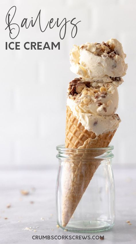 Smooth and creamy, this no churn Baileys ice cream is absolutely delicious and super easy to make 😍 A boozy, decadent treat packed full of Baileys chocolate wafer pieces its perfect for Irish cream lovers any time of year 🍦 #baileys #baileysirishcream #icecream #nochurnicecream #easydessert #dessert #baileysicecream #stpatricksdaydessert #christmasdessert #easyrecipe Baileys Ice Cream Recipe, Baileys Ice Cream, Baileys Dessert, Baileys Irish Cream Recipes, Irish Cream Recipe, Valentines Recipes Desserts, Baileys Recipes, Ice Cream Sandwiches Recipe, Chocolate Wafer