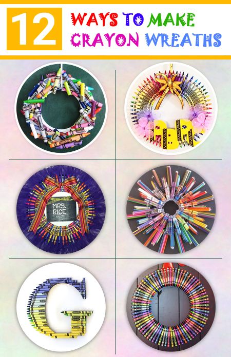 Crayon Wreath For Teachers, Making Bows For Wreaths, Pencil Wreath, Heart Shaped Crayons, Classroom Wreath, Crayon Wreath, Teacher Crafts, School Wreaths, Teacher Wreaths