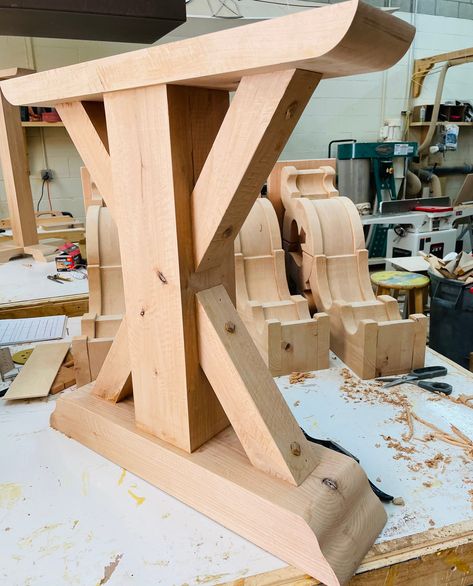 Single trestle table leg base. 29”Wide x 6.5”Thick Large enough for a 44”Wide top!The post is 5.5”x5.5” and can handle a Hugh amount of weight!You can put several of these together to form a long table. Build it yourself! Just add a top to make your large desk or impressive dining table. 12 Person Table, Farmhouse Pedestal Table, 12 Person Dining Table, Bar Table Diy, Farmhouse Table Base, Trestle Table Legs, Farmhouse Table Legs, Diy Table Legs, Rustic Tables