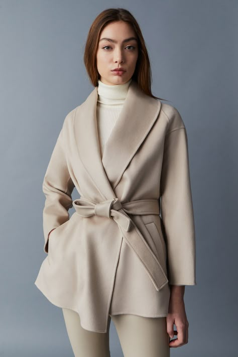 Discover Tyra Light wool jacket for Ladies on the Mackage US Official Site. Shop the latest leather jackets, wool coats, footwear and more. Wrap Jacket Outfit, Light Jackets For Women, Wrap Coat Outfit, Modern Chic Outfits, Wool Robe, Shawl Jacket, Neutral Jacket, Shawl Collar Jacket, Unlined Jacket