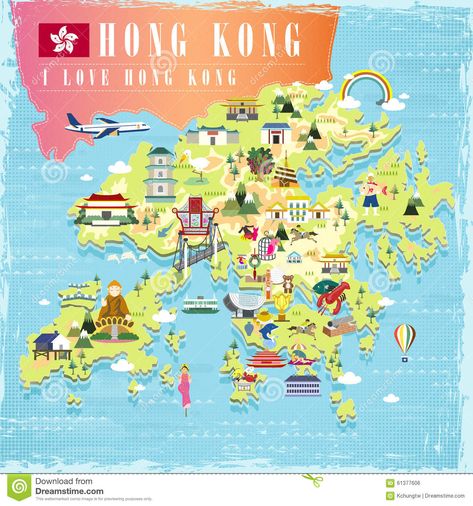 Illustration about I love Hong Kong concept travel map with attractions icons in flat design. Illustration of recommended, received, ocean - 61377606 Hong Kong Print, Hong Kong Map, Our Adventure Book, Class Theme, Map Outline, Flat Design Illustration, Hong Kong Travel, Travel Map, Sunset Wall Art