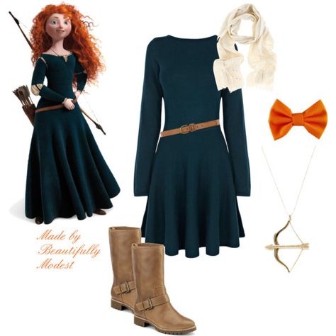 Brave-inspired outfit, created by beautifullymodest-sophia on Polyvore Brave Inspired Outfits, Brave Disneybound, Merida Disneybound, Rebelle Disney, Merida Costume, Brave Party, Disney Princess Merida, Disney Princess Outfits, Cute Disney Outfits