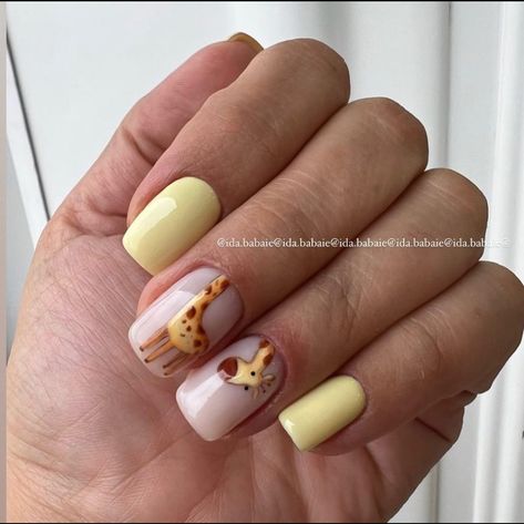 Giraffe Nail Art, Giraffe Nails, Lion Nails, Cute Spring Nails, Work Nails, Soft Nails, Disney Nails, Nails Desing, Girls Nails