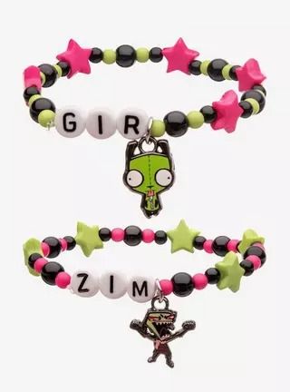 Invader Zim GIR & Zim Best Friend Bracelet Set, Friend Group Bracelets, Invader Zim Bracelet, Scene Bracelet, Scene Bracelets, Scene Clothes, Invader Zim Gir, Nightmare Before Christmas Gifts, Zim Gir, Core Fashion