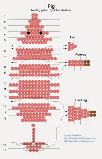 HOW TO READ 3D PATTERN!!! Beading pattern for making a 3D pig 3d Seed Bead Animal Patterns, 3d Beaded Animals Patterns Free, Beaded Pig Pattern, Beaded Animals Tutorial, Bead Lizard, Beaded Bugs, Pony Bead Crafts, Seed Bead Crafts, Hanging Crystal