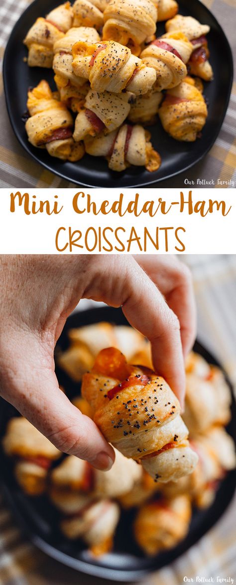 Ham And Cheese Mini Croissant, Mini Crosaint Ideas, Mini Ham And Cheese Croissants, Mini Crossaints Sandwiches, Mini Crossaints, Croissants Ideas, Mini Croissant Sandwiches, Croissant Appetizers, Lake Foods