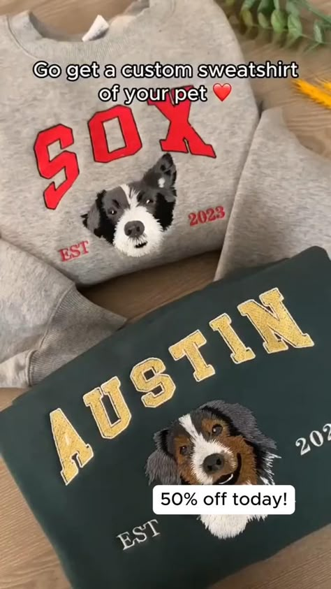 Custom with your pet portrait 💖 >>https://botdiy.com/products/custom-dog-hoodie-embroidered-dog-name-personalized-pet-face-sweatshirt-varsity-style-hoodie-cs-wh1522 Elf Gifts, Custom Dog Sweatshirt, Aesthetic Horse, Boho Streetwear, Portrait Embroidery, Embroidered Dog, Varsity Style, Future Style, Dog Hoodie