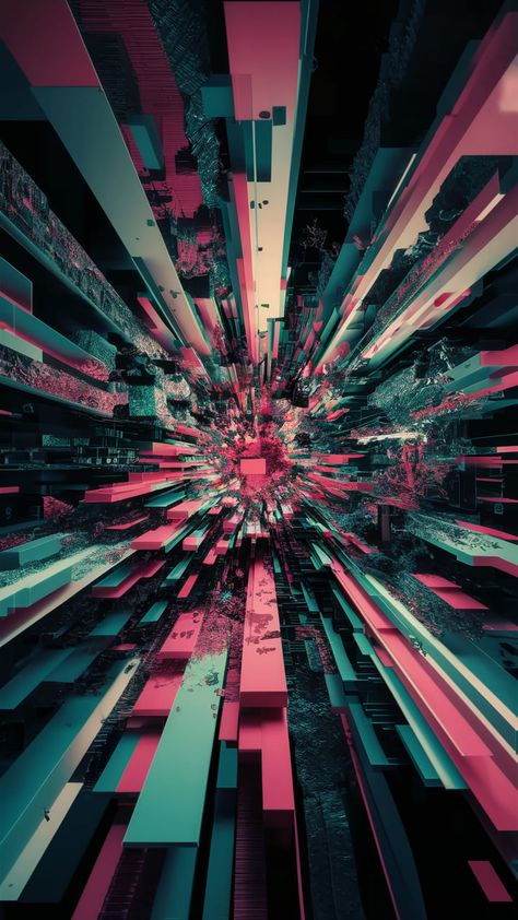 Dive into a mesmerizing world of digital distortion with this abstract glitch wallpaper. Bursting with vibrant colors and fragmented shapes, it fuses Futurism, Surrealism, and cyberpunk aesthetics. Experience playful chaos through overlapping layers and unexpected patterns, challenging perception and inviting immersion. Perfect for tech enthusiasts and art lovers alike. #DigitalArt #GlitchArt #AbstractWallpaper #Cyberpunk #Futurism Abstract Tech Aesthetic, Cyberpunk Texture, Digital Distortion, Abstract Tech, Cyberpunk Aesthetics, Fantastical Creatures, Abstract Home Decor, Tech Aesthetic, Glitch Wallpaper