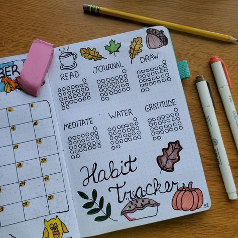 October Habit Tracker Bullet Journal, Fall Habit Tracker, September Habit Tracker, November Habit Tracker, October Habit Tracker, Bullet Journal Contents, Bullet Journal Ideas Templates, Habit Tracker Bullet Journal, Bullet Journal Mood Tracker Ideas