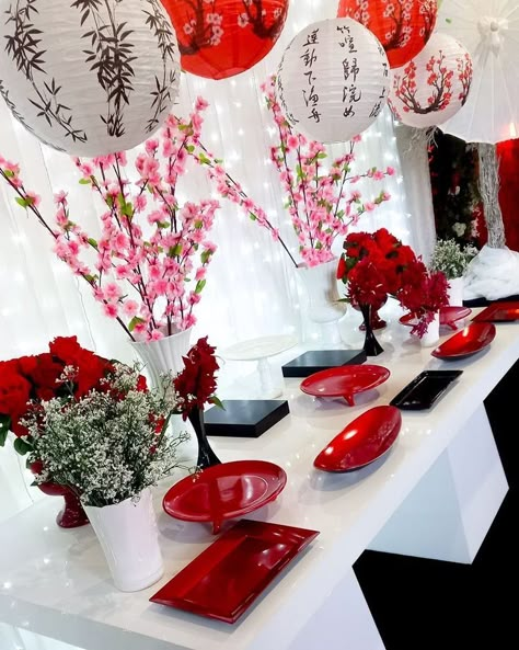 Japanese Birthday Party Ideas, Japanese Party Theme, Chinese Theme Party, Asian Party Decorations, Asian Themed Party, Hibachi Party, Chinese Theme Parties, Indian Party Themes, Japanese Theme Parties