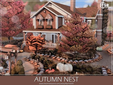 The Sims Resource - Autumn Nest Sims 4 Autumn Cc, Living Room Sims 4, Lotes The Sims 4, Cc Clothing, The Sims 4 Lots, Autumn Room, Sims 4 Bedroom, Fall Living Room, Suburban House