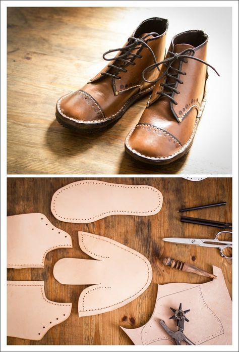 Leather Boots Diy, Diy Boots, Homemade Shoes, Make Your Own Shoes, Boots Diy, Hantverk Diy, Boots Patterns, Shoe Crafts, Handmade Leather Shoes