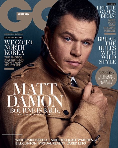 Matt Demon, Gq Magazine Covers, Celebrity Magazine Covers, Gq Cover, Gq Australia, Magazine Design Cover, Jason Bourne, Celebrity Magazines, Cover Boy