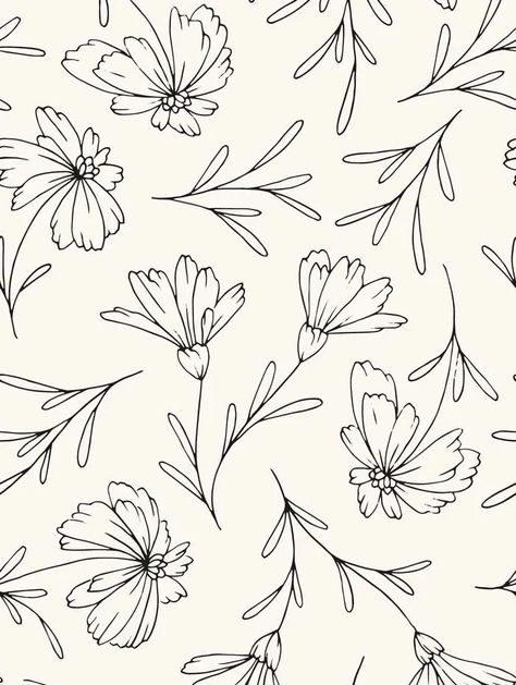 Pattern Line Art, Line Flower Wallpaper, Floral Line Pattern, Floral Design Drawing Pattern, Flower Pattern Aesthetic, Flower Pattern Simple, Flower Background Drawing, Simple Line Flowers, Floral Line Drawing Pattern