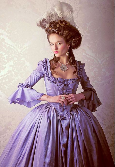 Early 1700s Dresses, French Dresses, 18th Century Gown, 1700 Fashion, The Glade, Rococo Dress, Purple Gown, 18th Century Dress, Rococo Fashion