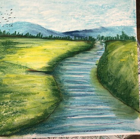 River Drawing, Perspective Landscape, Art Camp Projects, Camp Projects, One Point Perspective, Chalk Pastel, Stitch Drawing, Point Perspective, Perspective Art