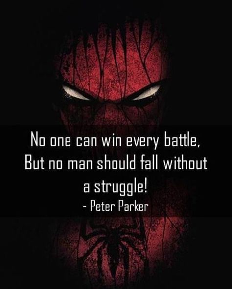 No can win every battle. But no Man should fall without a struggle . . . #funny #funnyaf #lol #memes #fun #lmao #meme #funnyshit #funnyvideos #laughing #humor #funnymemes #wtf #nochill #laugh #jokes #cool #love #funný #savage #joke #dankmemes #hilarious #comedy #vine #video #dank #like4like #smile #instagood Spider Man Quotes, Hulk Loki, Superhero Quotes, Avengers Quotes, Hero Quotes, Marvel Quotes, Batman Superman, Spiderman Homecoming, Warrior Quotes