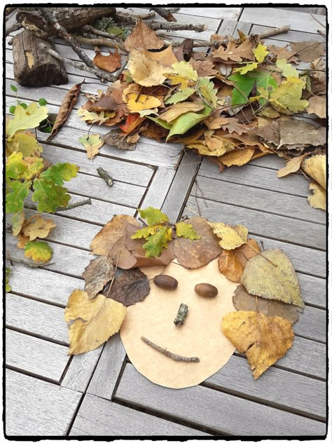 créer des visages avec la nature, activités extérieures enfant, automne, land art Les 4 Elements, Art Using Nature, Nature For Kids, Nature Faces, Prek Crafts, Outside Fall Decor, Forest School Activities, Theme Nature, Nature Play