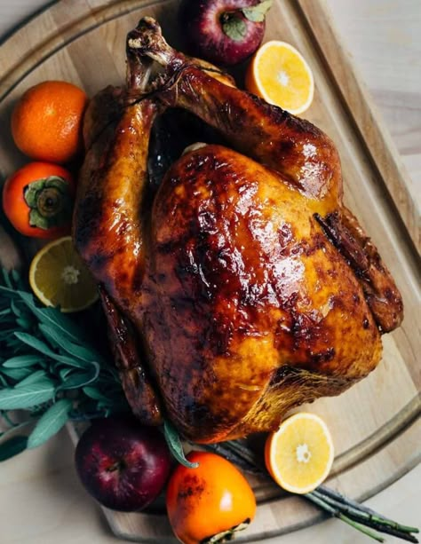 Maple-Bourbon Glazed Turkey and Giblet Gravy Maple Bourbon Glaze, Turkey Glaze Recipes, Glazed Turkey, Herb Turkey, Bourbon Glaze, Turkey Glaze, Whole Turkey, Turkey Recipes Thanksgiving, Turkey Recipe