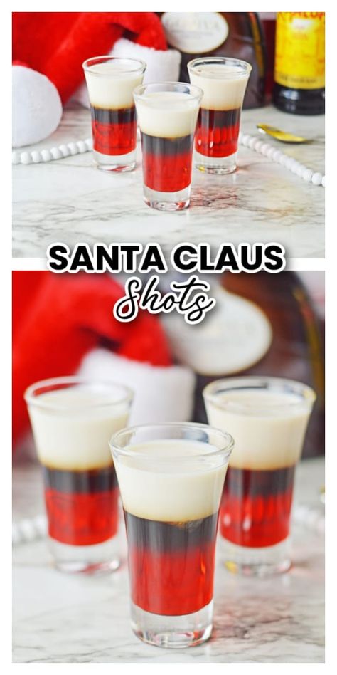 Santa's Panties Drink, Santa Hat Shots, Santa Jello Shots, Fun Christmas Shots, Santa Colada, Christmas Themed Shots, Santa Shots, Holiday Shots Alcohol, Fun Shots Recipes