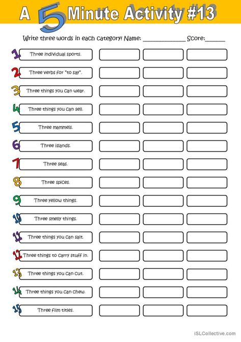 Just one more for you to use in your classrooms during the last lessons this year. 5 Minutes Activities Worksheets, Ks2 Activities, 5 Minute Activity, Ice Breaking, Middle School Classroom Decor, The Last Lesson, Cognitive Activities, Elderly Activities, Quick Games