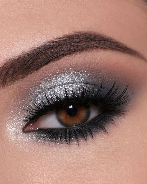 Ksenia ❤ Makeup & Tutorials on Instagram: “Silver Smokey Eye Makeup Tutorial 🖤 @luxvisage_belarus Matt tint waterproof 104 @natashadenona @natashadenonabeauty Mini Xenon Eyeshadow…” Silver Smokey Eye Makeup, Silver Eyeshadow Looks, Silver Smoky Eye, Grad Makeup, Silver Smokey Eye, Grey Smokey Eye, Grey Eye Makeup, 2023 Makeup, Evening Eye Makeup