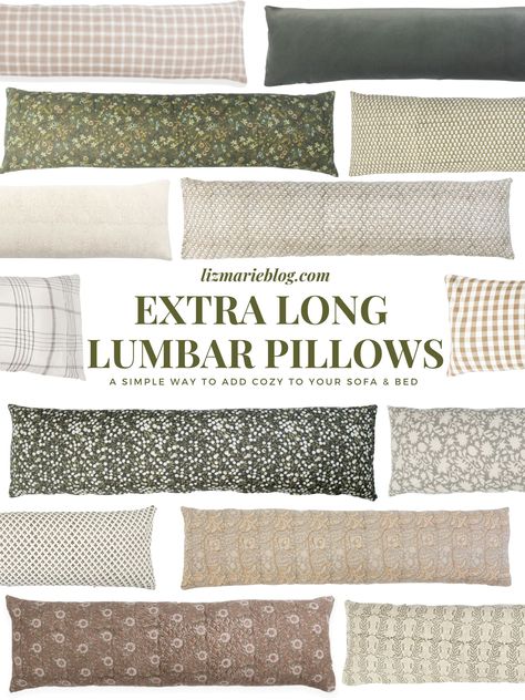 Linen Lumbar Pillow On Bed, Oversized Lumbar Pillow On Bed, Long Pillows On Couch, Long Lumbar Pillow On King Bed, Large Lumbar Pillow On Bed, Long Lumbar Pillow On Sofa, King Bed Lumbar Pillow, Day Bed Pillows Arrangement, Lumbar Pillows On Bed