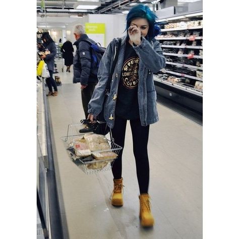 Shoes: yakka timberland yellow beige jacket emo emo denim jacket... ❤ liked on Polyvore featuring tops, t-shirts, distressed t shirt, punk t shirts, grunge t shirts, yellow t shirt and t shirt Style Edgy Soft Grunge, Track Videos, Mode Edgy, Winter Hipster, Punk Mode, Pakaian Hipster, Moda Grunge, Soft Grunge Outfits, Grunge Clothes