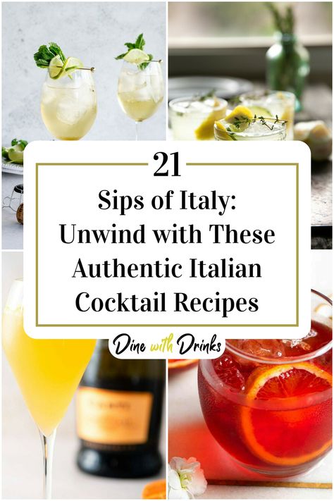 Collage of 4 italian cocktails. Italian Themed Cocktails, Italian Drinks Alcohol, Italian Cocktail Recipes, Streets Of Italy, Italian Themed Parties, Italian Drinks, Italian Dinner Party, Italian Night, Italian Party