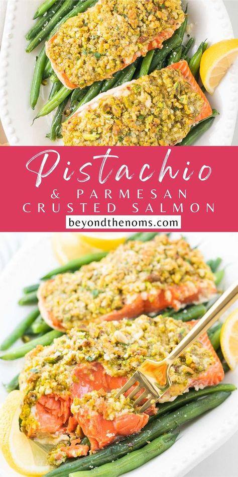 Salmon And Hummus, Pistachio Salmon Baked, Pistachio Encrusted Salmon Recipe, Pistachio Salmon Recipes, Salmon With Pistachio Crust, Pistachio Crusted Salmon Recipes, Pistachio Crusted Fish, Salmon Crusted, Pistachio Salmon