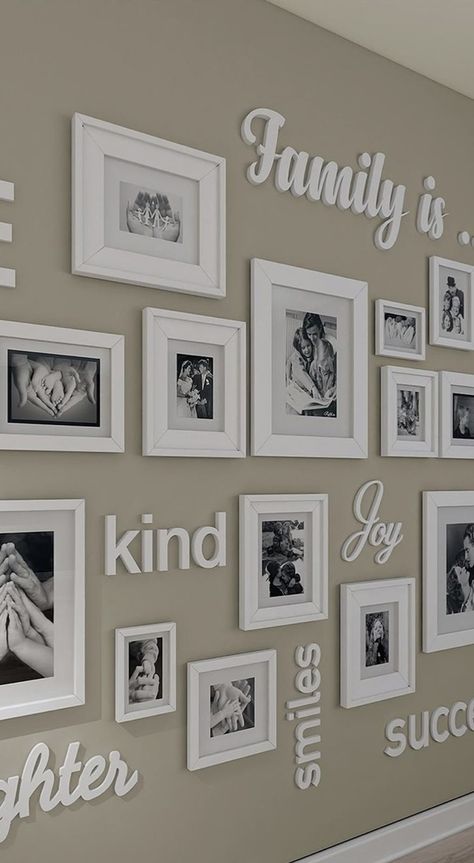 Photo Frames For Wall, Family Photos Wall Decor, Picture Wall Living Room, Family Room Wall Decor, Family Gallery Wall, Staircase Wall Decor, Interior Design Wall, Family Room Walls, Family Photo Wall