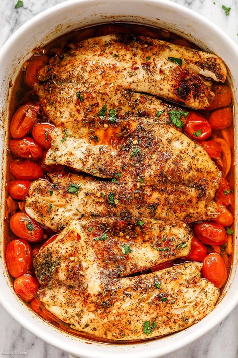 Tilapia And Tomato Recipes, Fish Fillet Dinner Recipes, Tilapia Recipes With Tomatoes, Fish With Roasted Tomatoes, Tilapia With Cherry Tomatoes, Tilapia With Tomatoes, Healthy Dinner Recipes Fish Meals, Fish And Tomatoes, Baked Fish With Tomatoes