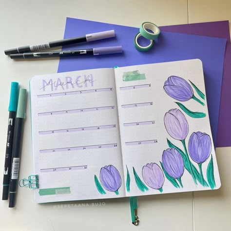 March Bujo, Sakura Pens, Sakura Pigma Micron, Creative School Project Ideas, Bullet Journal Ideas Templates, Colorful Borders Design, Bond Paper Design, Bullet Journal Notes, Diy Journal Books