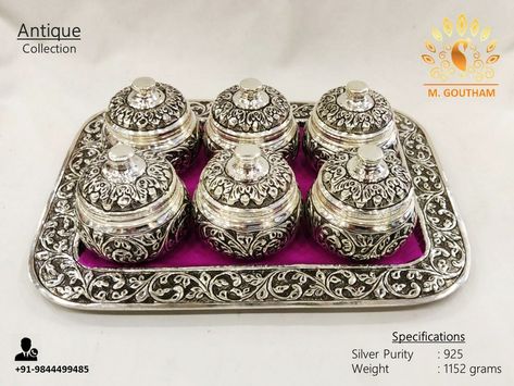 Silver Dry Fruit Tray, Metal Dishes, Silver Home Accessories, Silver Ware, Silver Silverware, Diwali Photos, Silver Pooja Items, Hand Painted Clothing, Dry Fruit