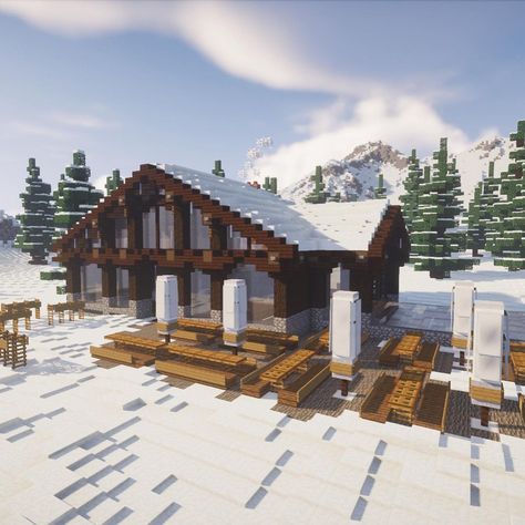 Minecraft Ski Resort, Minecraft Ski Lodge, Minecraft Decoration Ideas, Mountain Restaurant, Minecraft Mountain, Minecraft Shops, Minecraft City Buildings, Minecraft House Tutorials, Minecraft Castle