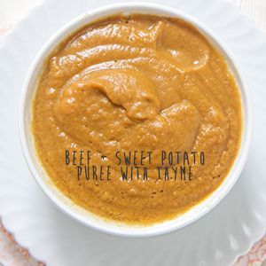 Beef + Sweet Potato Puree with Thyme Adventurous Recipes, Baby Purees, Sweet Potato Baby Food, Pureed Food, Puree Recipes, Baby Dinner, Diy Baby Food, Baby Recipes, Baby Foods