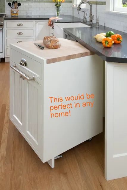 A Rolling Cart Fits Under The Kitchen Counter To Maximize Space Mobile Home Kitchen Ideas, Kitchen Counter Storage, Mobile Home Kitchen, Bakers Kitchen, Lash Paradise, Devol Kitchens, Mobile Home Living, Craftsman Kitchen, Storage Inspiration