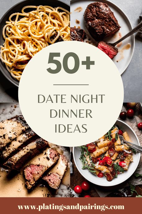 Here's 50+ date night dinner recipes that are easy and satisfying, so that you can have fun in the kitchen together & enjoy a delicious meal! Date Night Starters Recipes, Date Night Grilling Recipes, Dinner For Him Romantic, Home Date Night Dinner Ideas, Fun Date Night Recipes, Birthday Dinner For Boyfriend, Couples Dinner Ideas, Fun Meals To Make As A Couple, Date Night Dinner Recipes For Two