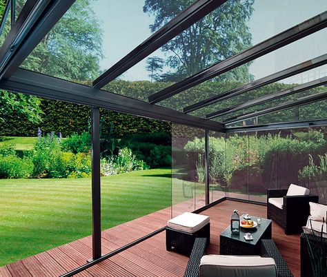 Glass Patio Rooms from Weinor - Glasoase Canopy Glass, Pergola Diy, Backyard Canopy, Building A Porch, Rooftop Design, Glass Extension, Glass Room, Deck With Pergola, Glass Walls