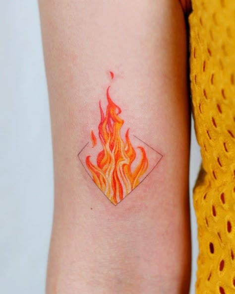 Top 32 Creative Fire Tattoo Design Ideas (2021 Updated) - Saved Tattoo Shen Long Tattoo, Bright Tattoos, Saved Tattoo, Small Forearm Tattoos, Flame Tattoos, Aries Tattoo, Fire Tattoo, Red Ink Tattoos, Red Tattoos